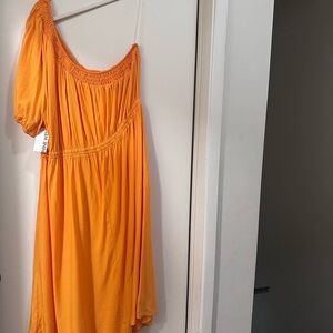 Nine West Orange One-Shoulder Asymmetrical Dress